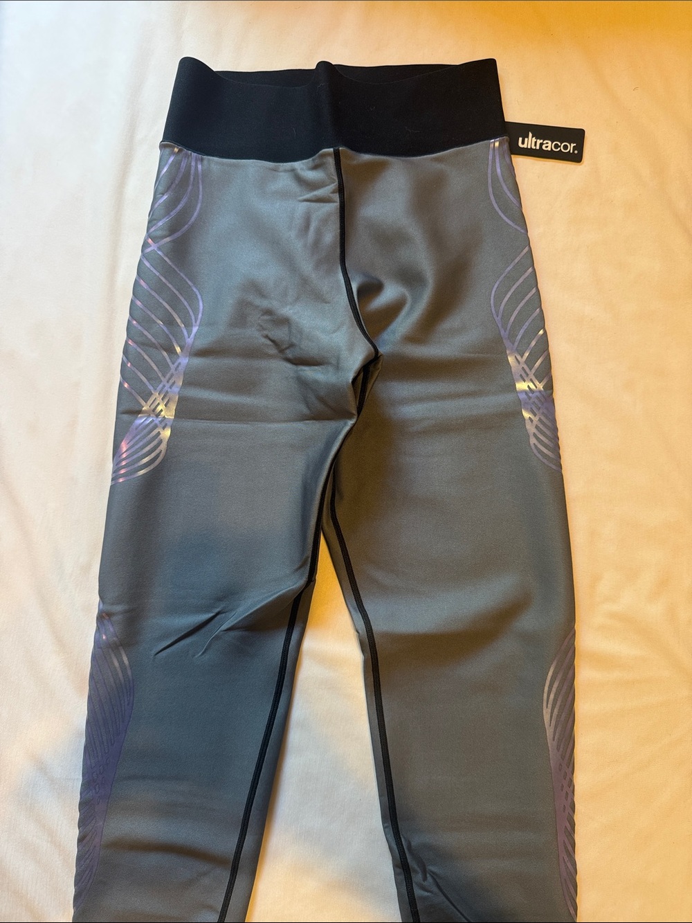 ultracor Kids Gray Leggings with Black Waistband and Purple Side Design